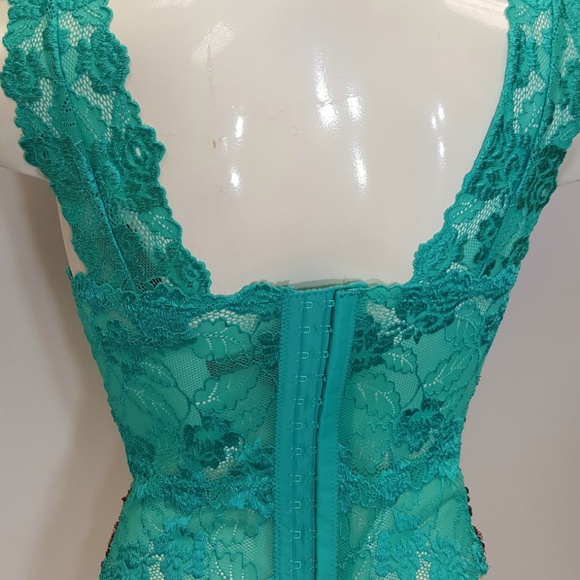 Beaded lace blouse top green bronze combination - Picture 4 of 6